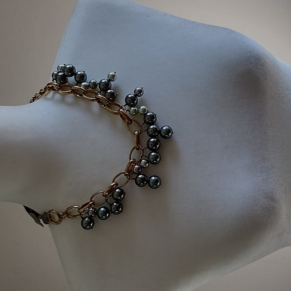 Elegant Gold and Silver Pearl Necklace With Ribbon Tie